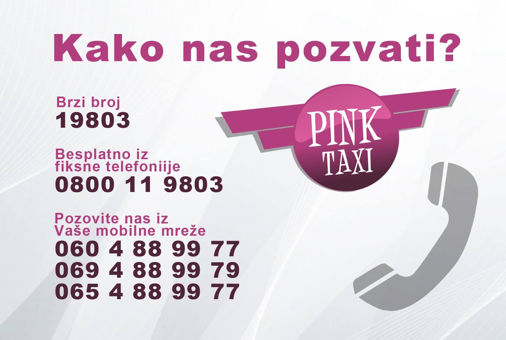 Pink taxi, auto prevoznici Beograd, brojevi telefona taxi prevoz