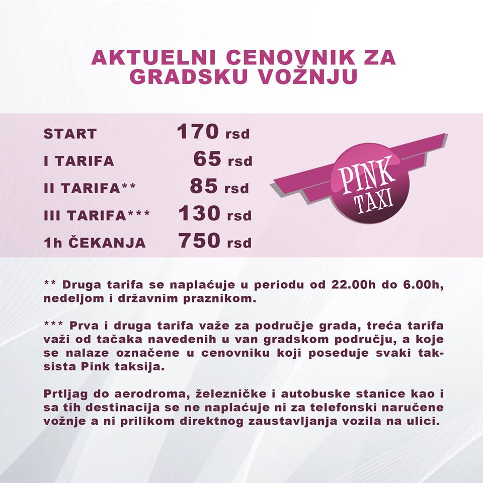 Pink taxi, auto prevoznici Beograd, gradska voznja cene